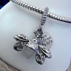 Silver Firefly You Light Up My Life Dangle Charm Fits Snake Chain Bracelet